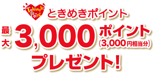 ときめきポイント　最大3,000ポイント(3,000 円相当分)　プレゼント！